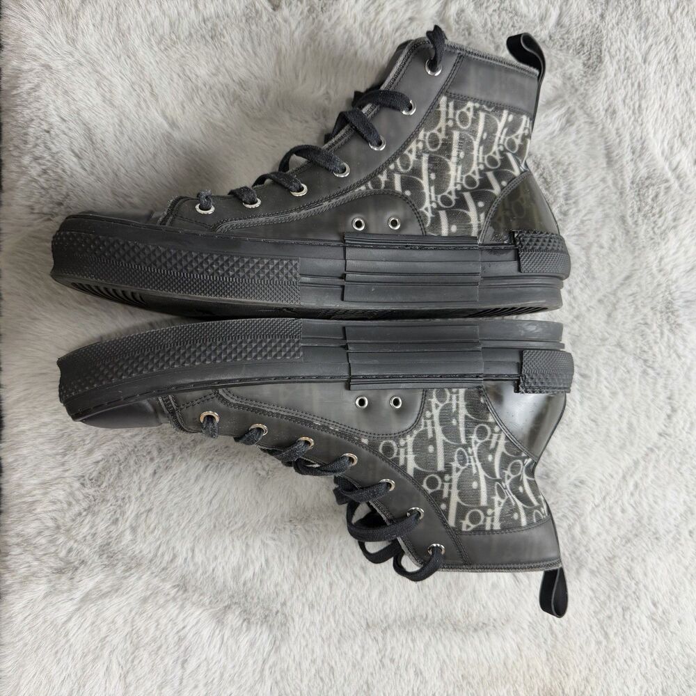 Authentic DIOR B23 Oblique Canvas Black Calfskin High Top Sneakers Shoes 44 / 11 - Picture 3 of 7